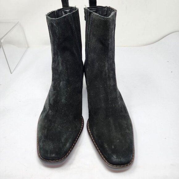Sam Edelman Size 8.5 Bronson Black Suede Chelsea Boots Stacked Block Heel - Picture 4 of 10